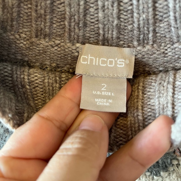 Chicos Fair Isle Cable knit sweater Cabin-core Nordic Scandi Large Wool - Picture 3 of 9